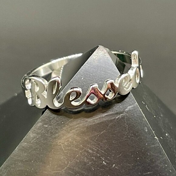 BLESSED Script Handwritten Ring Daily Reminder Silver Tone #1248 - Picture 9 of 10